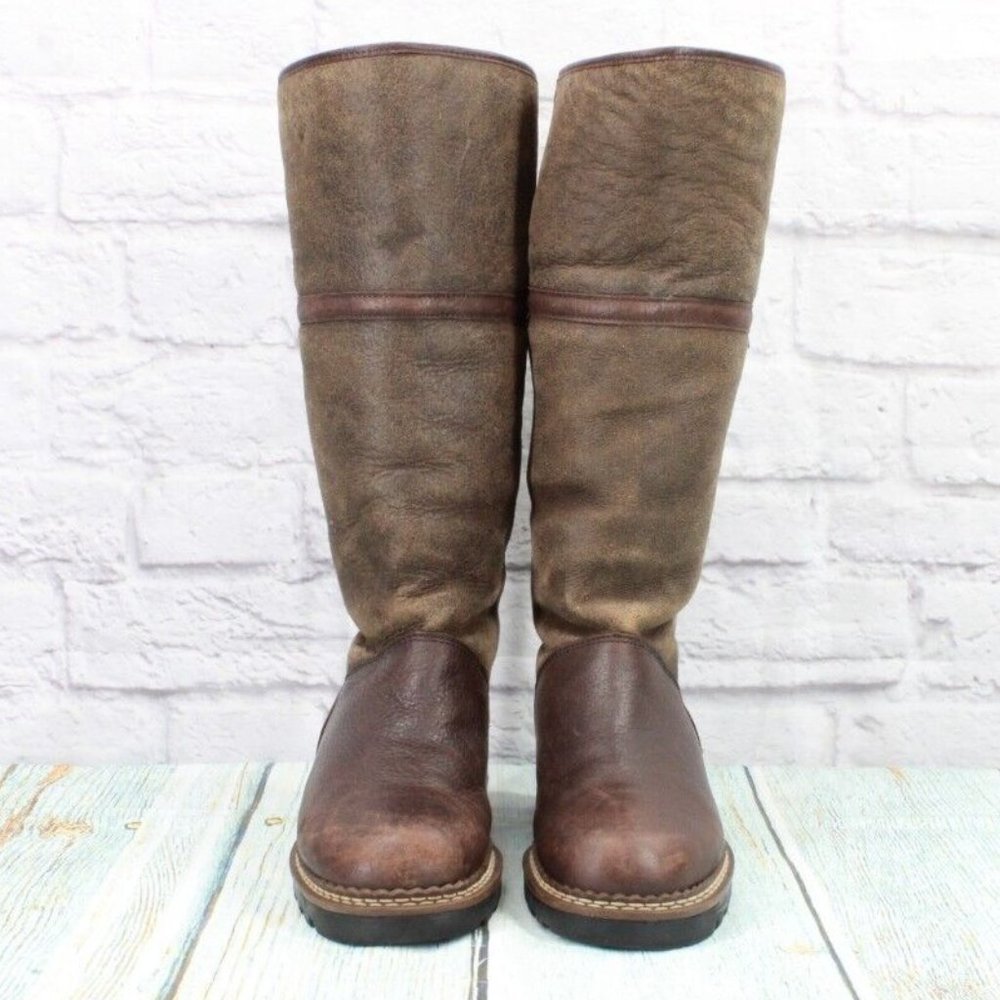 Blondo Brown Leather Waterproof Shearling Lined Tall Duck Boots Size 8 B - Picture 4 of 9